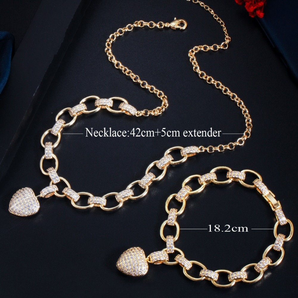 Women's Golden Heart Bracelet and Necklace Set