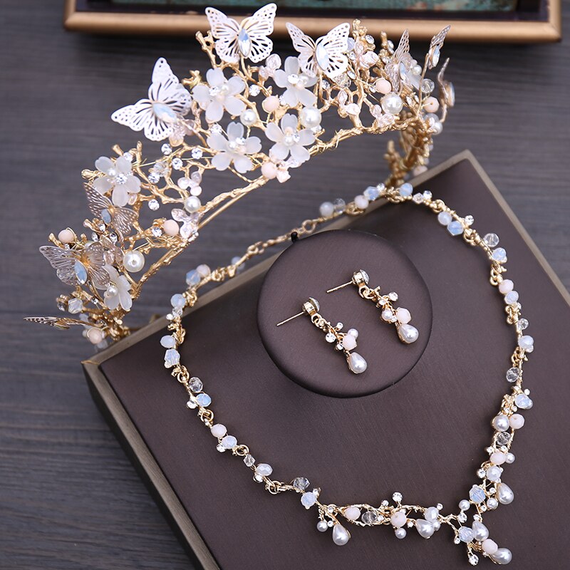 Women's Butterfly Bridal Necklace, Earrings and Tiara Set