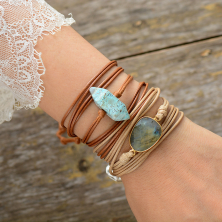 Women's Boho Style Labradorite Stone Wrap Bracelet