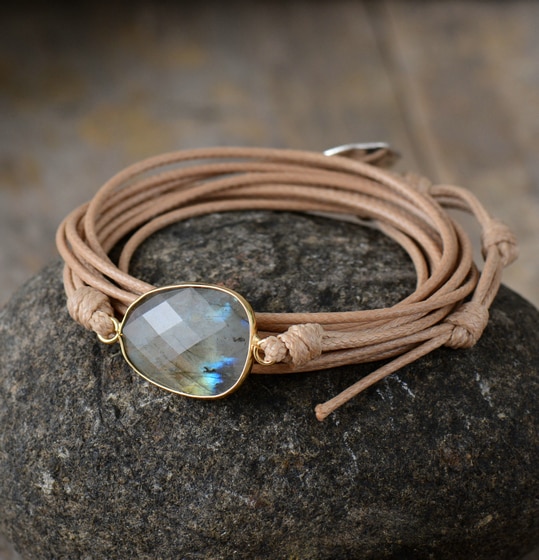 Women's Boho Style Labradorite Stone Wrap Bracelet